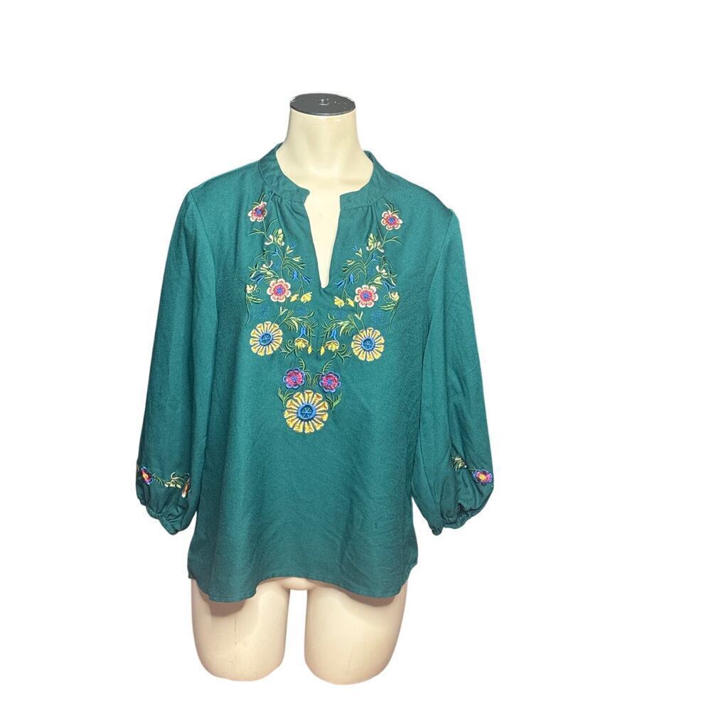 Available by Angela Fashion Green Floral Blouse Women’s Large
